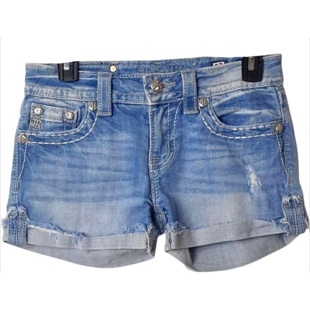 Miss Me Womens Denim Shorts 28" Wing Embroidery Bling Cut Off Style Shorties Y2K